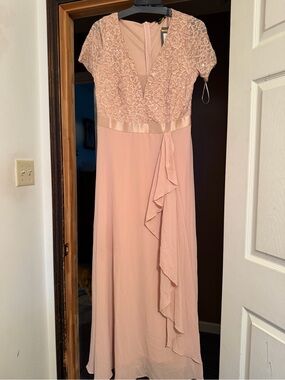Blush Lace Bodice Maxi Dress with Ruffle Detail